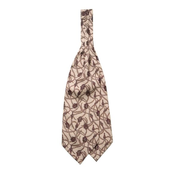 Beige Pattern Tie - Men Mens Silk Ascot Cravat Medallion Geometric Cream Formal Wedding Necktie Classic